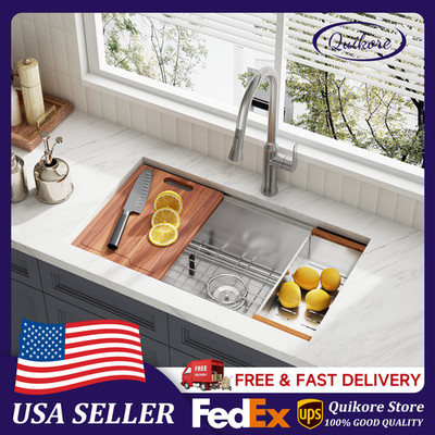 Quikore 30 Inch Undermount Workstation 304 Stainless Steel Handmade Kitchen Sink