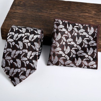 Neue Krawatte Taschentuch Set Hochzeit Gentleman Business formelle Kleidung bestickt Feder