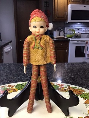 VINTAGE 1960 s BURLAP CHRISTMAS PIXIE ELF KNEE HUGGER BIG EYES RARE JAPAN 10 