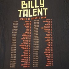 RARE Billy Talent - Afraid Of Heights Tour Dates 2016 - Black T Shirt Sz XL OOP