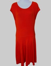 Eliza J Orange Ribbed Knit Cap Sleeve Fit n Flare Dress Scoop Neck Hem Panel 4
