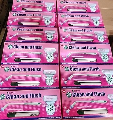 12 Sabco Clean And Flush Toilet Brush Ea W/ 5 Refills Scrub Deoderise Case