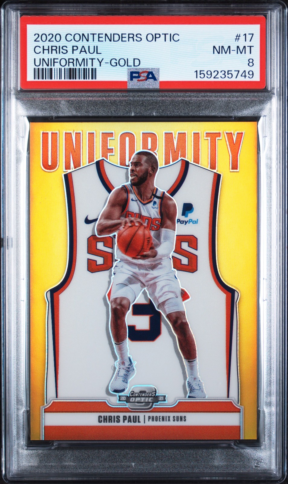 2020 CONTENDERS OPTIC UNIFORMITY GOLD #17 CHRIS PAUL 2/10 PSA 8