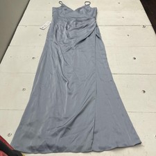 Azazie Dress Womens A14 Blue Satin V Neck Ruched Maxi Formal Bridesmaid Gown