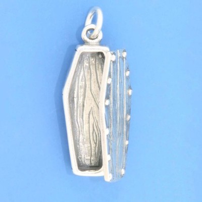 Movable Coffin Casket 3D 925 Sterling Silver Charm Lid Opens Vampire Halloween