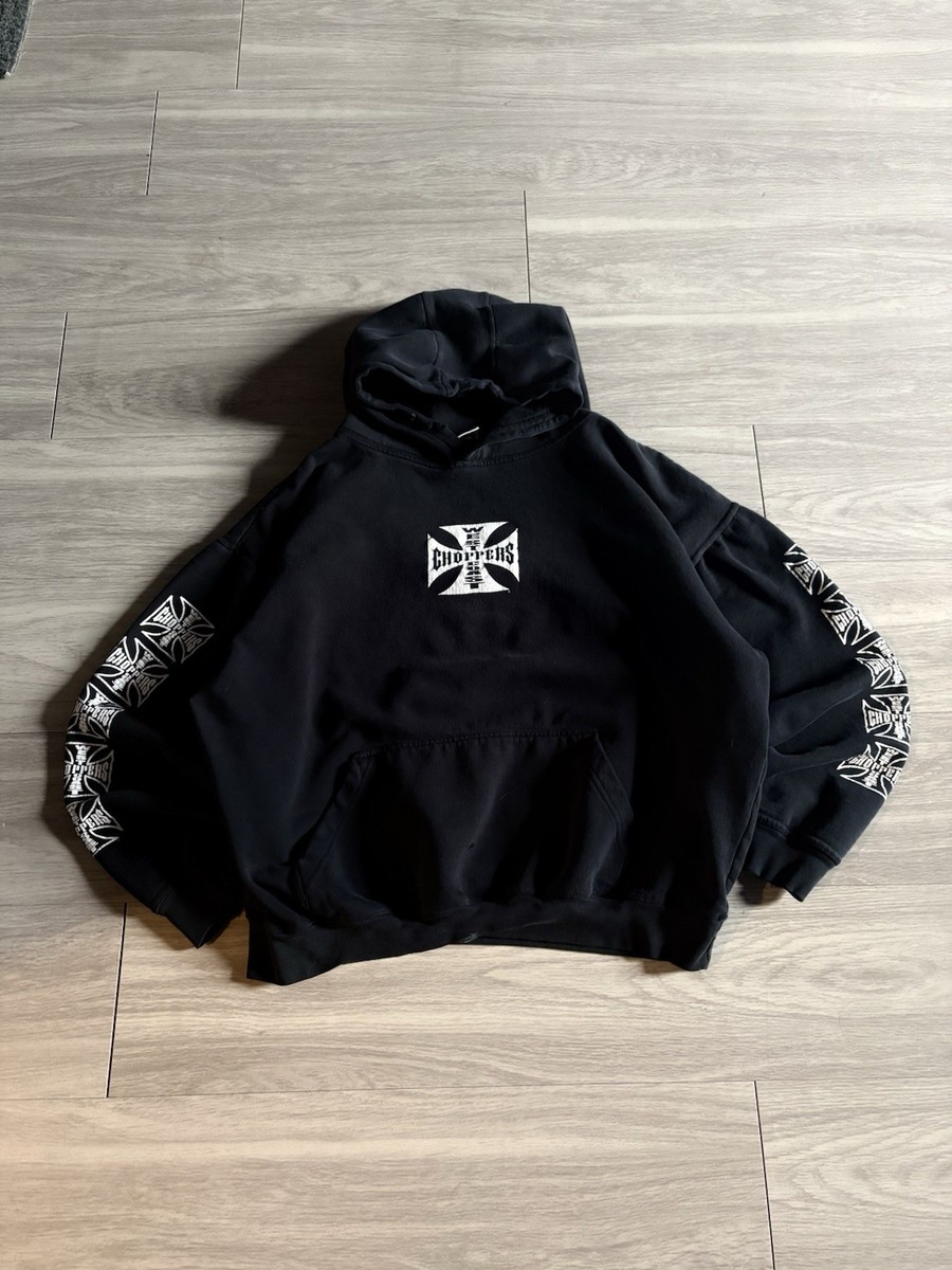 Grail VTG 90s West Coast Choppers Hoodie Size Large Faded Black