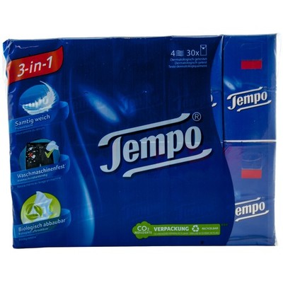 Tempo Taschentücher 4 lagig 1 Paket 30x10 Stück = 300 Stück -waschmaschinenfest