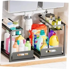  Under Sink Organizers Storage, 2 Tier Under Cabinet Organizer 2 Pack Black