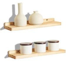 Floating Shelves For Wall Set Of 2 Natural Wood 16 Inch Plant Display Corner