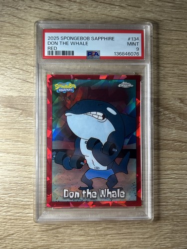 Topps SpongeBob Sapphire 2025 Don The Whale 4/5 Red Sapphire PSA 9