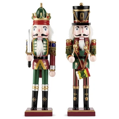 2 Pack Christmas Nutcracker Wooden Nut Cracker Traditional Xmas Festive Decor