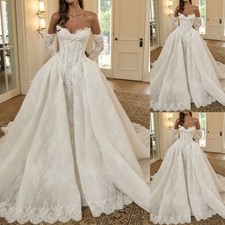 Strapless Wedding Dresses with Long Sleeve Lace Applique Sweep Tarin Bridal Gown