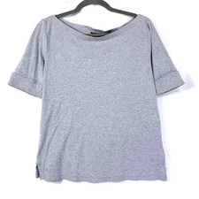 Lauren Ralph Lauren T Shirt Women's Size L Grey Boat Neck 1/2 Sleeve Cotton Tee