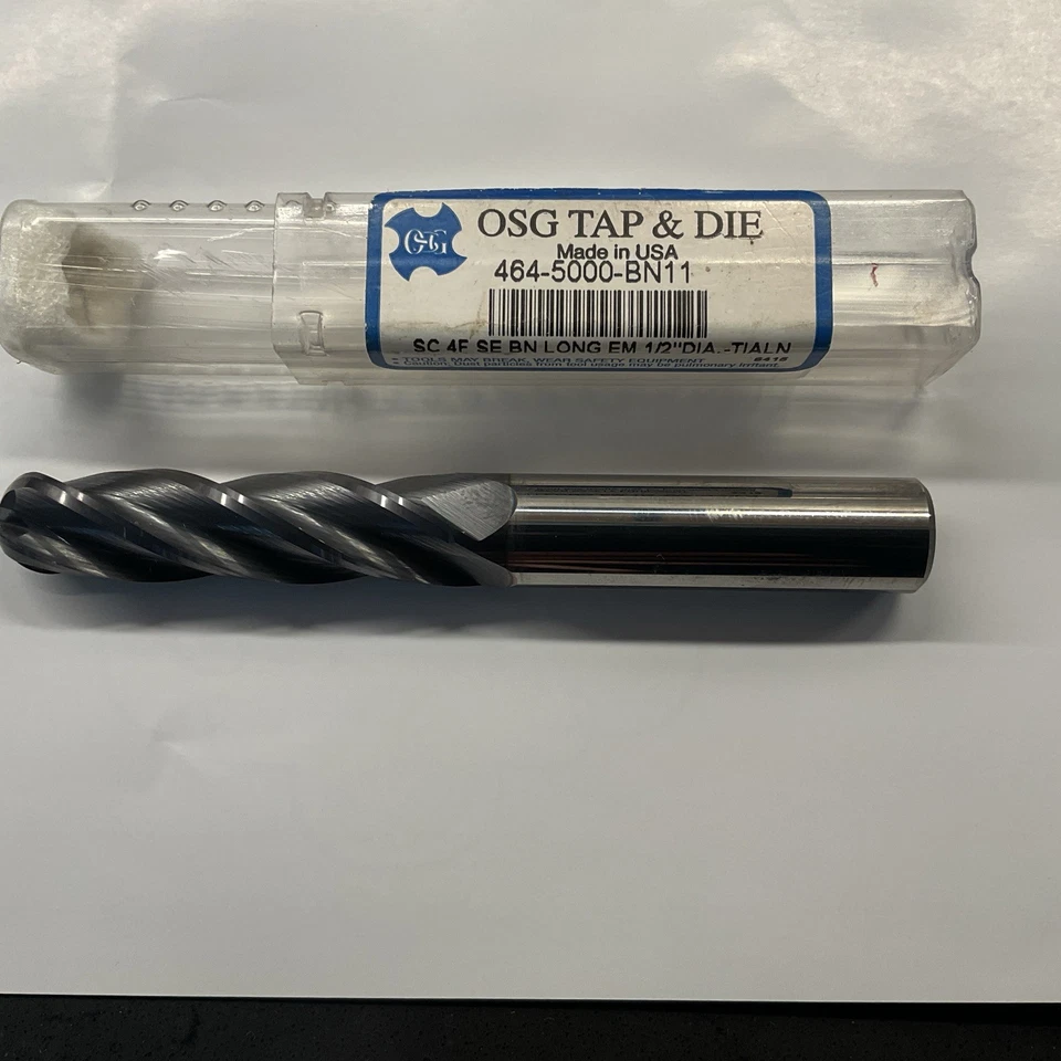 OSG Solid  Carbide Ball Nose Long EM 1/2” Dia -Tialn End Mill 464-5000-BN11 - Image 2 of 2