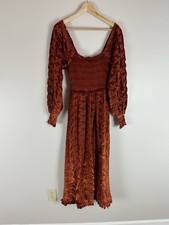 ASOS 4 Orange Velvet Midi Dress Floral Eyelet Renaissance Victorian Whimsical