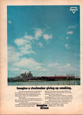 Armco Steel Gives Up Smoking 1970 Blue Approx. 8'' x 11'' Print Ad