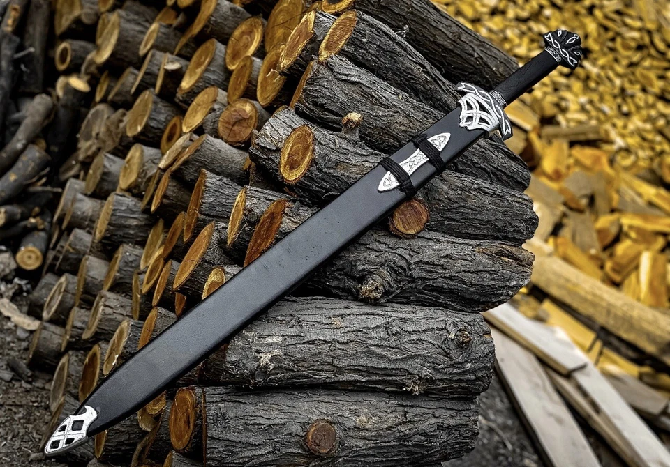 Handmade Damascus Steel Northman Sword Viking Sword With Handmade Scabbard — 第 4/4 张图片