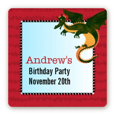 Dragon and Vikings Birthday Party - Square Personalized Birthday Party Stickers