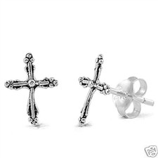 Cross Stud Earrings Sterling Silver 925 Religious Symbols Jewelry Gift 10 mm