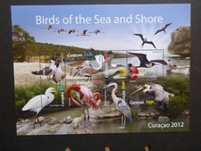 2012 CURACAO NETHERLANDS- BIRDS OF THE SEA & SHORE 8 STAMP MINI SHEET MINT STAMP