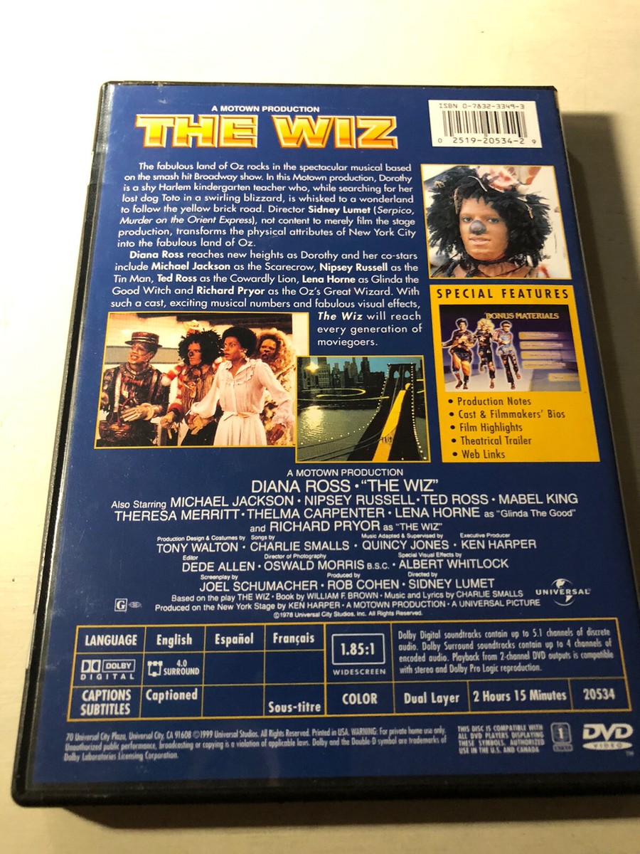 The Wiz (1978) DVD Michael Jackson Diana Ross Adventure Fantasy