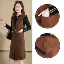 Lady Hooded Coat Waistcoat Vest Sleeveless Jacket Midi Coat Cardigan Warm Casual