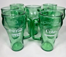 Coca Cola Whataburger Cowboys Vintage Coke Green Glass Mug D Handle Cup 16oz 7ct