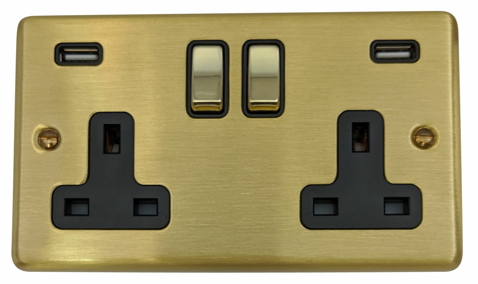 G&H CSB3910 Contour Satin Brushed Brass 2 Gang Double 13A Plug Socket 2 ...