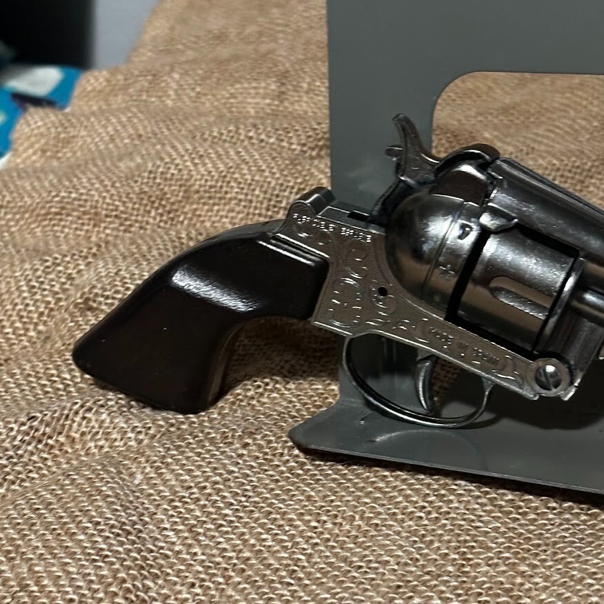 Vintage Western Style Toy Cap Gun Made in Spain Silver Engraved