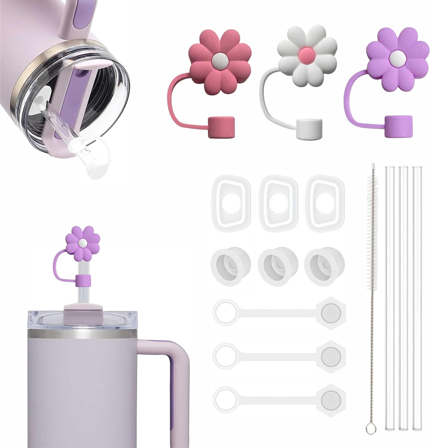 Stanley Cup Accessories Set Including 9 Pcs Silicone Spill Proof Stopper,3 Pcs C-image