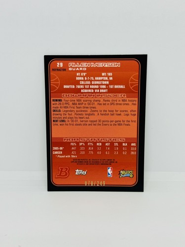 2006 Bowman ALLEN IVERSON Chrome Refractor /249 Philadelphia 76ers #29 - Picture 2 of 2