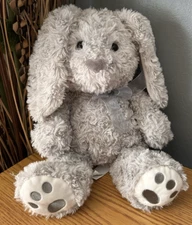 HugFun Swirly Gray Bunny Rabbit Gray Bow Floppy Ears 13" Stuffed Plush Animal