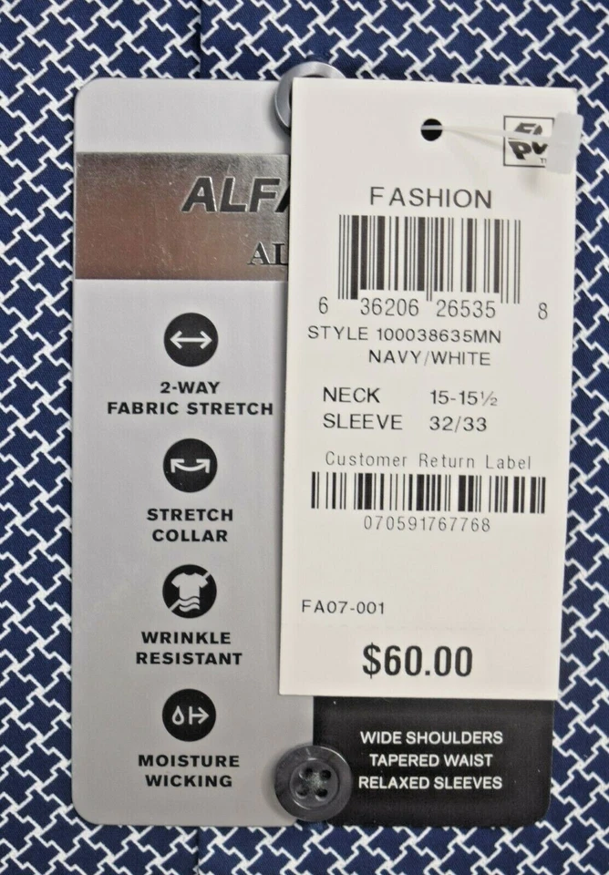 Camisa social masculina Alfani Alfa Tech estampa branca marinho 15 15.5 32-33 - Imagem 3 de 4