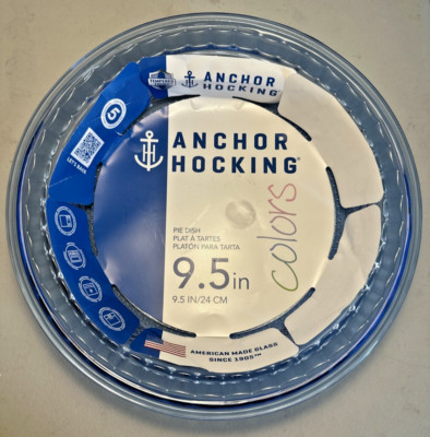 Anchor Hocking Colors 9.5'' In Pie Dish Plate Embossed Design Blue Tempered Glass