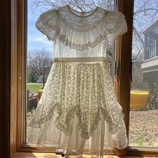 Vintage 1950s White Lace Sheer Girls Party Dress