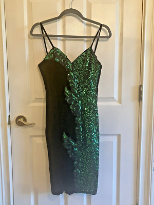 Cocktail Dress Small Size 4 Black Velvet Green Sequin Prom Spaghetti Strap Alyce | eBay Cocktail Dress Small Size 4 Black Velvet Green Sequin Prom Spaghetti Strap Alyce | eBay