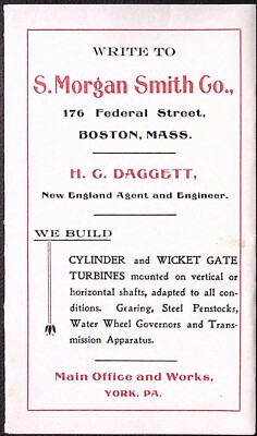 S Morgan Smith Co Cylinder & Wicket Gate Turbines Brochure HG Daggett Agent