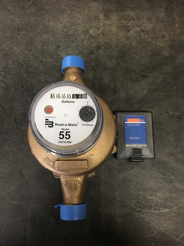 Badger 1" M55 GALLON Water Meter Pulse Register And Remote With Couplings And 20