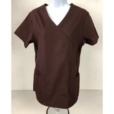SB Scrubs Womens Scrub Top Size XS Brown V neck Short Sleeves Pockets