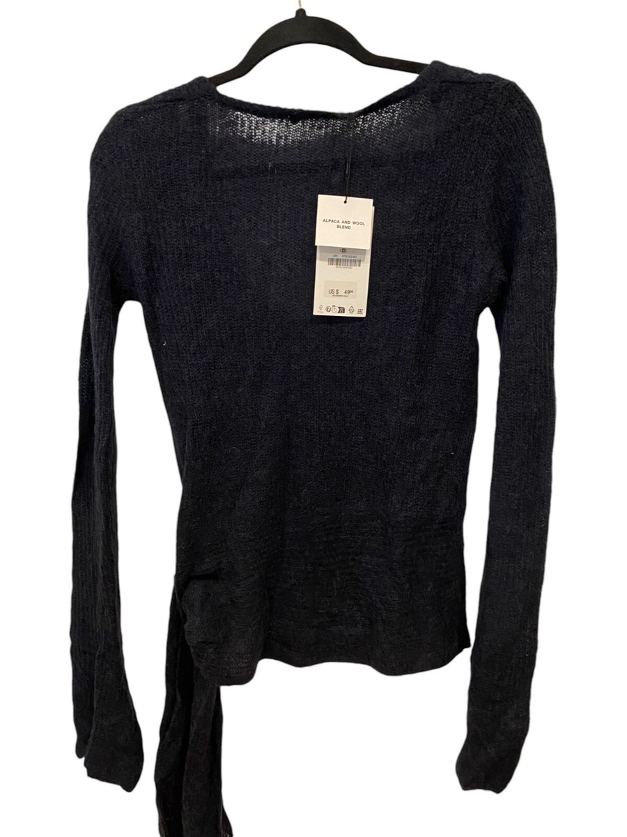 Zara Womens Sweater Wool Alpaca Sccop neck Side tie Knot M