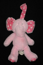 Kellytoy Pink Elephant Plush Rattle Stroller Toy Polka Dots Strap