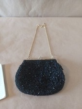 Vintage beaded purse. Black Beads With Gold Chain.