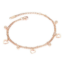 Rose Gold Stainless Steel Layers Heart Ball Anklet Foot Ankle 10" Chain Gift PE7
