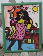 Peter Robert Keil Neuer Wilder Acryl-Gemälde gerahmt Frau mit Schirm "Trocadero"