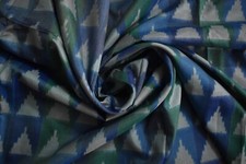 FNC Vintage Saree Indian Blue Hand Woven Ikat Blend Silk Sari Craft Fabric 5Yd.
