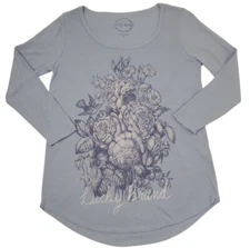 Lucky Brand Top Size S Blue Rayon Floral Print Long Sleeve Womens Shirt Small