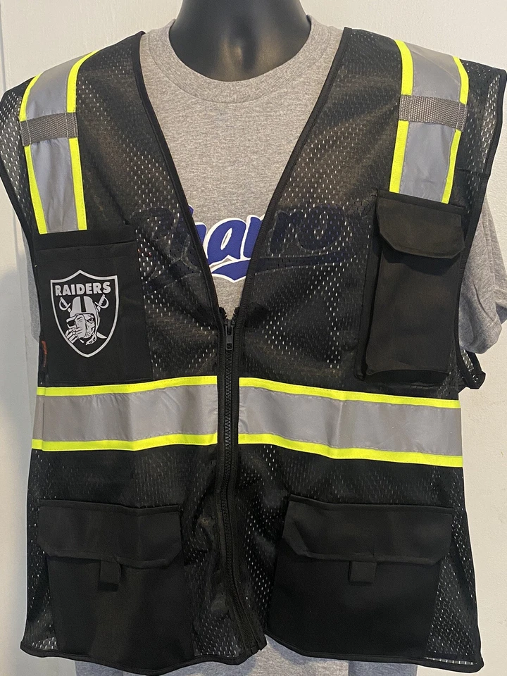 🦺 LAS VEGAS RAIDERS TWO TONE SAFETY VEST W/ POCKETS REFLECTIVE LOGO SIZE M-5XL - Image 2 of 4