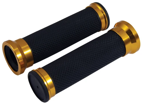 UNIVERSAL TWIN RING CUSTOM MOTORCYCLE GRIPS 22MM LEFT 25MM RIGHT - GOLD