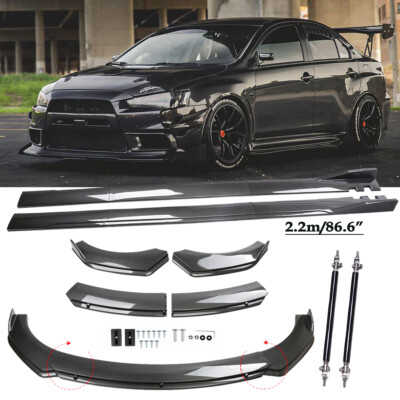 #ad #ad For Mitsubishi Lancer GT Carbon Style Front Bumper Lip Side Skirt Strut Rods $170.99