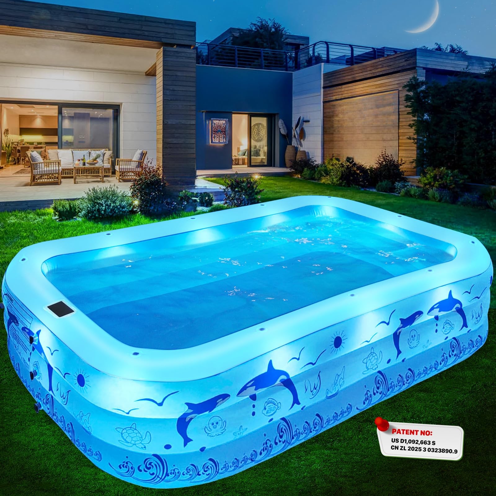 Piscinas inflables con luces 2026 Upgrade, 100"x63"x20", azul claro